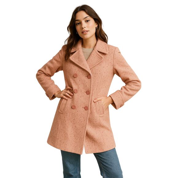 Esprit Outerwear Pink Tweed Wool Blend Peacoat Women’s XL Made in Ukraine Y2K - Picture 1 of 10